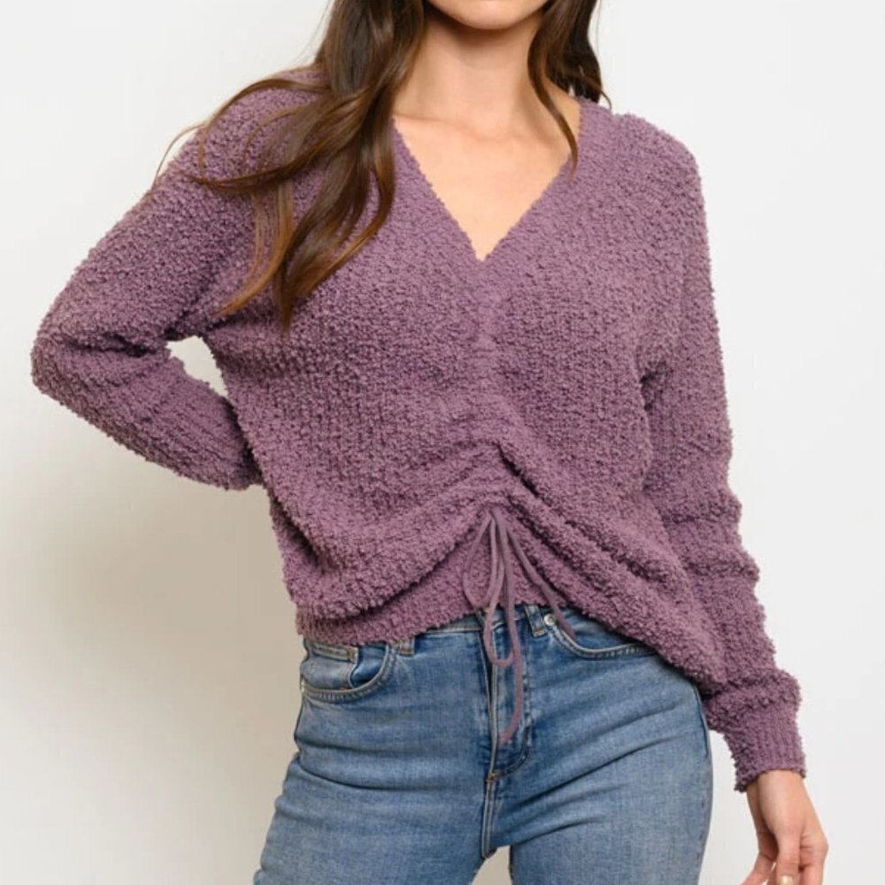 Runched detail Soft popcorn sweater - purple